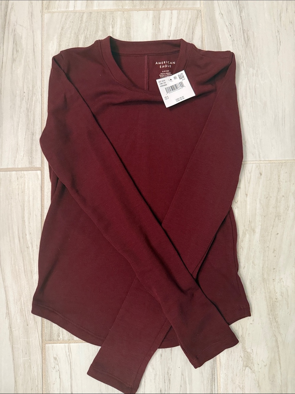 American Eagle Long Sleeve Crew Neck Top - Burgundy S